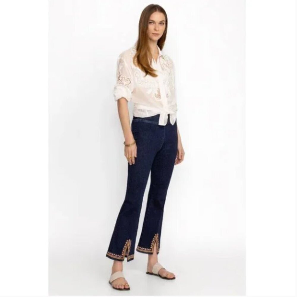 Johnny Was High Rise Katie Pull On Kick Flare Slim Leg Jeans Large